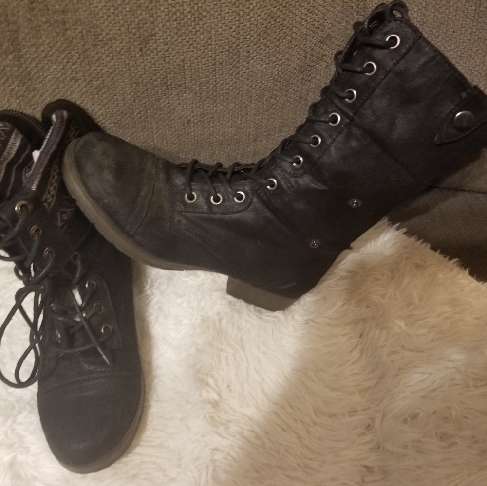 Black Lace Up Combat Style Boots